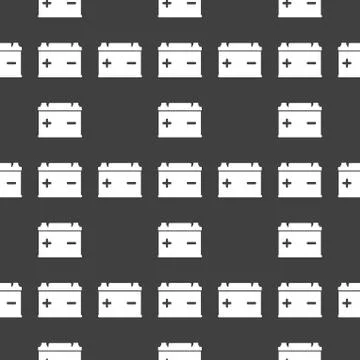 Car battery web icon. flat design. Seamless gray pattern. Stock Illustration