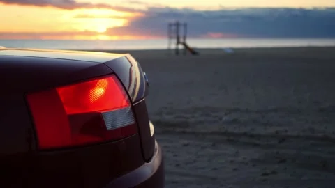 Car in the beach. Engine start with audio. Nice bokeh. Stock Footage 168204505