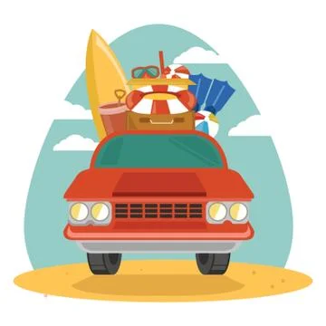 Car With Beach Equipment イラスト素材