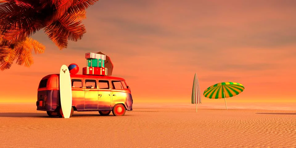 Car on the beach Stock Illustration
