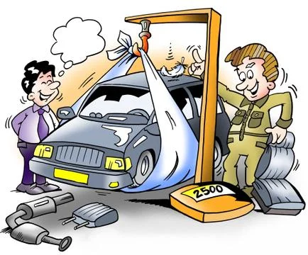 Car being down weighted before inspection Stock Illustration