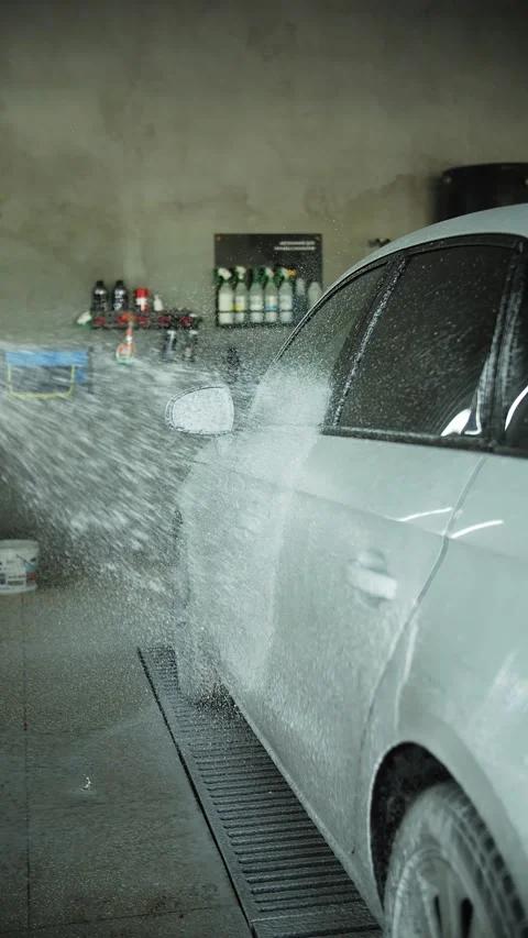 Car being washed with foam spray Stock Footage 290185104