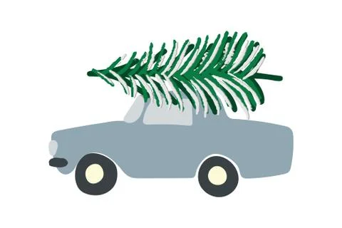 Car with big pine tree Stock Illustration