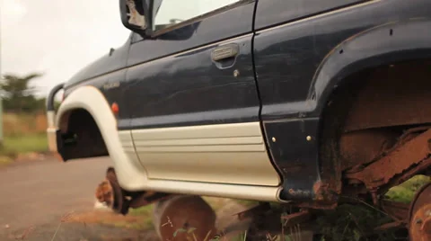 Car on Blocks Stock Footage 33193331