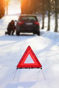 Car with a breakdown in the winter Stock Photos
