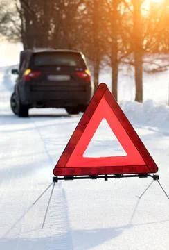 Car with a breakdown in the winter Stock Photos