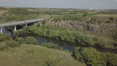 Car bridge over river Sluch near Novograd Volynsky, Ukraine Stock Footage 150588019
