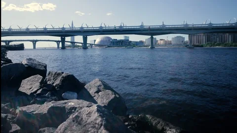 Car bridge over the strait Stock Footage 90527326