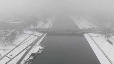 A Car Bridge Over the Vistula River in Winter Stock Footage 300087207