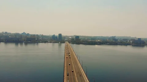 Car bridge through the river. View from air. Stock Footage 107273619