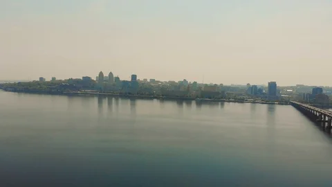 Car bridge through the river. View from air. Video stock 107273624