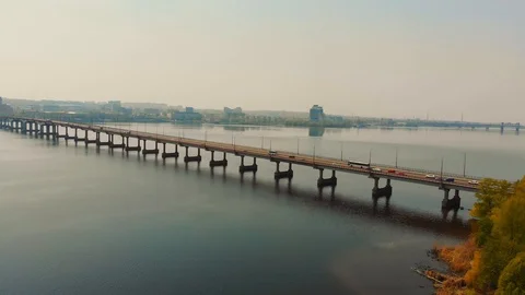 Car bridge through the river. View from air. Video stock 107273630