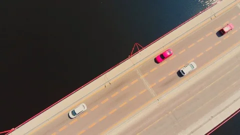 Car bridge through the river. View from air. Video stock 107273653