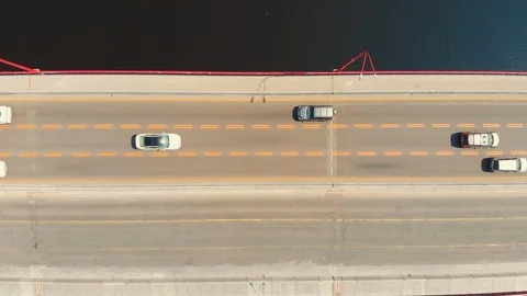 Car bridge through the river. View from air. Video stock 107273685