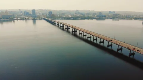 Car bridge through the river. View from air. Video stock 107273688