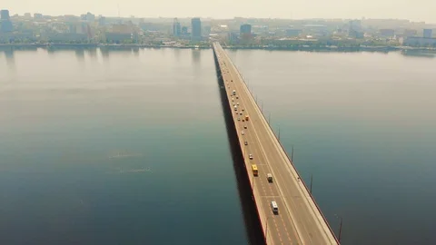 Car bridge through the river. View from air. Video stock 107273690