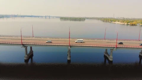Car bridge through the river. View from air. Video stock 107273706
