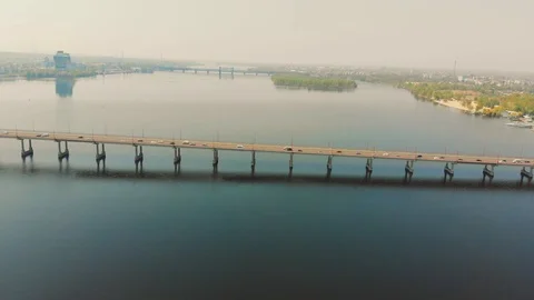 Car bridge through the river. View from air. Video stock 107273718