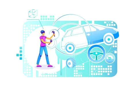 Car building engineer 2D vector web banner, poster Ilustración de archivo
