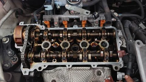 Car bumper, engine, and filter service with component exposure Stock Photos