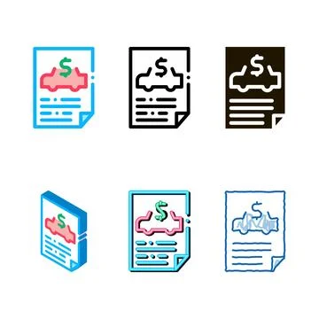 Car buy document icon vector outline styleset Stock Illustration