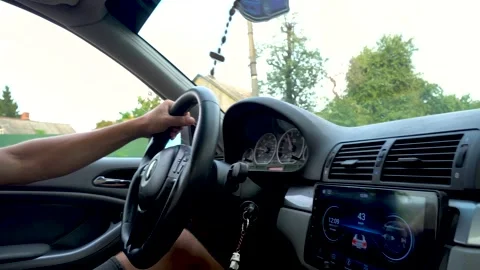 In the car cabin, driving on the road Vídeo Stock 301985122