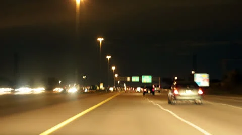 Car Camera on Highway at Night - Time lapse Stock Footage 23721441