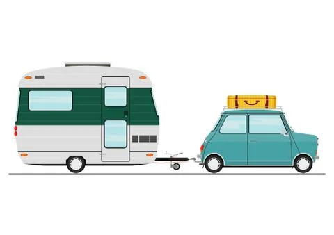 Car with a caravan. Stock Illustration