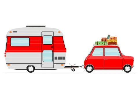 Car with a caravan. Stock Illustration