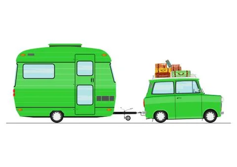 Car with a caravan. Illustrazione stock