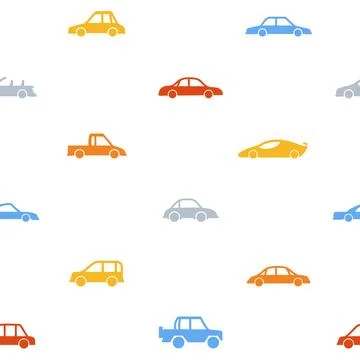 Car cartoon seamless pattern auto transport pickup sport sedan endless boundless Stock Illustration