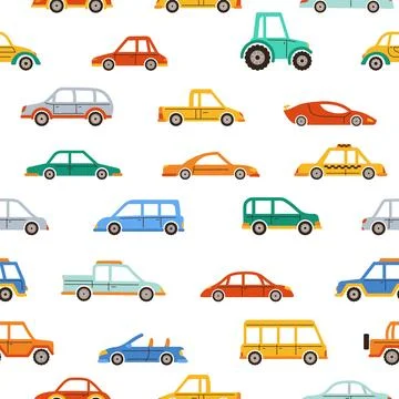 Car cartoon seamless pattern auto transport pickup taxi sedan endless boundless Stock Illustration
