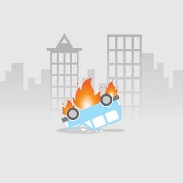 The car caught fire due to an accident on the streets of a big city Stock Illustration
