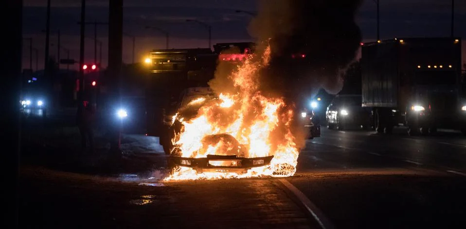 Car caught on fire. Stock Photos