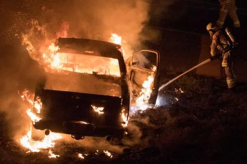 Car caught on fire. Stock Photos