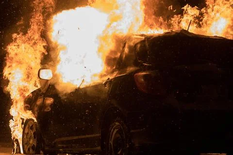 Car caught on fire. Stock Photos