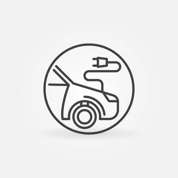 Car with Charging Plug vector concept round line icon Stock Illustration