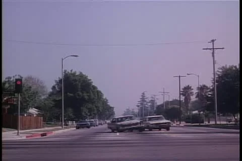 Car chase ending in crash Stock Footage 11349877