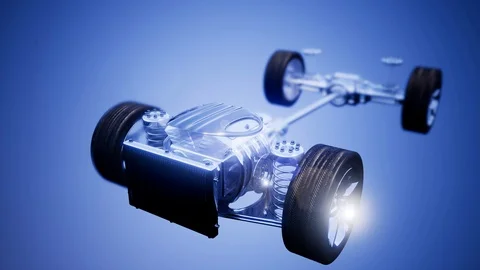 Car chassis with engine and wheels Stock Footage 87643984