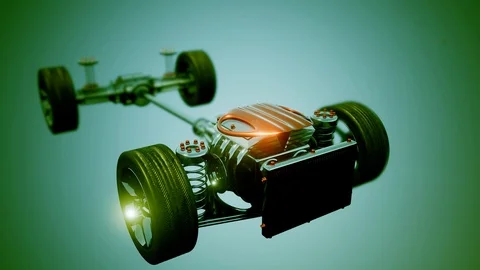 Car chassis with engine and wheels Видео 88254185