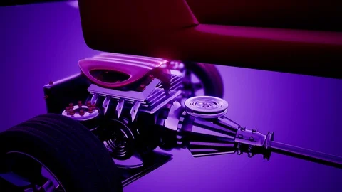 Car chassis with engine and wheels Stockbeeldmateriaal 92849496