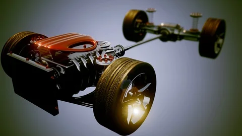 Car chassis with engine and wheels Видео 92849856