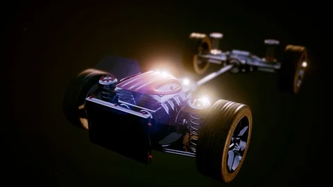 Car chassis with engine and wheels Видео 94138800