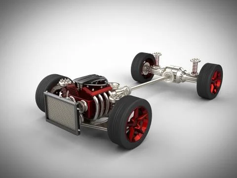 Car chassis with engine and wheels Stock Illustration
