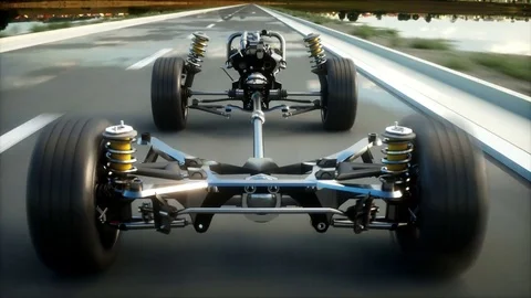 Car chassis with engine on highway. Very fast driving. Auto concept. Realistic 4 Stock-Footage 74675079