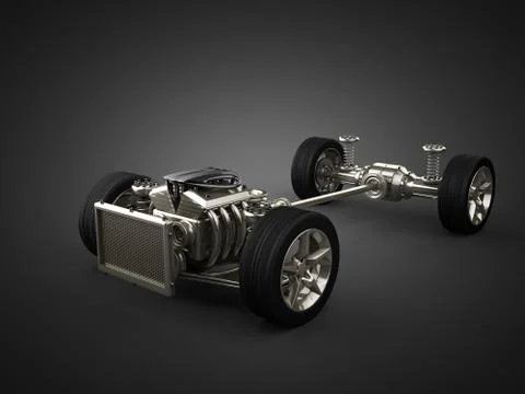 Car chassis with engine Stock Illustration