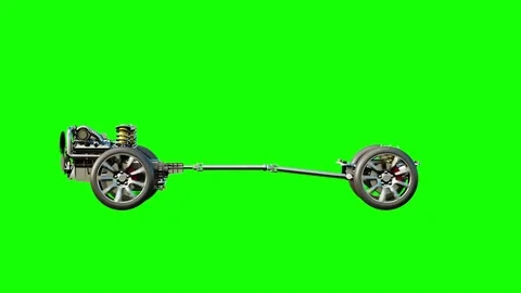 Car chassis with engine isolate. Very fast driving. Auto concept. Green screen.  Видео 74690536