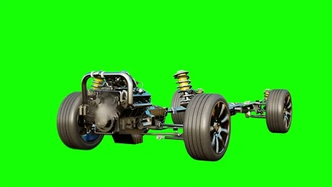 Car chassis with engine isolate. Very fast driving. Auto concept. Green screen.  Video stock 74691249