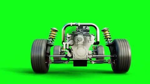Car chassis with engine isolate. Very fast driving. Auto concept. Green screen.  Stock Footage 74691666