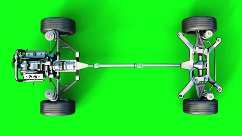 Car chassis with engine isolate. Very fast driving. Auto concept. Green screen.  Stock-Footage 74692369